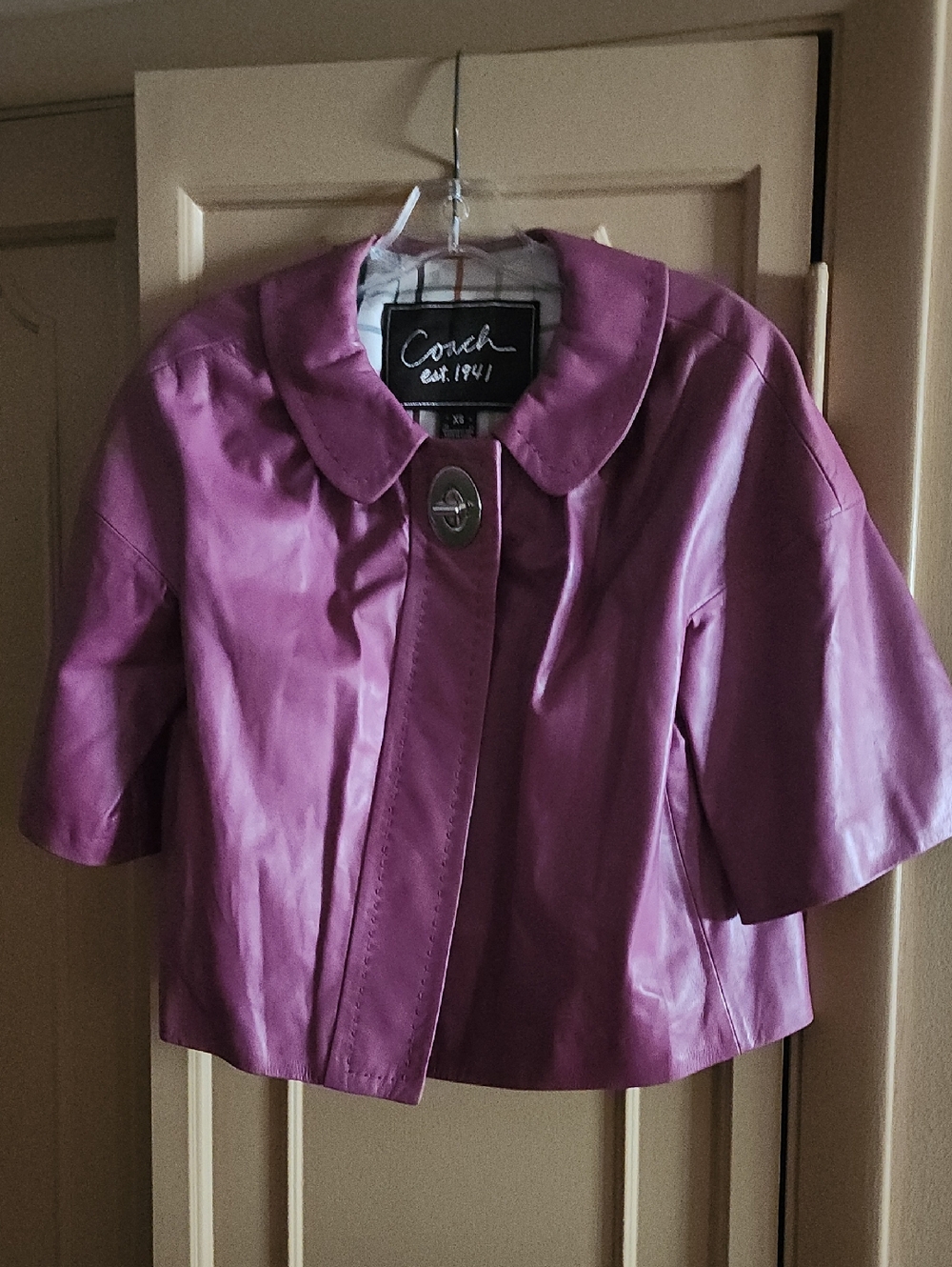 Coach Mauve Leather Short Jacket with Peter Pan Collar